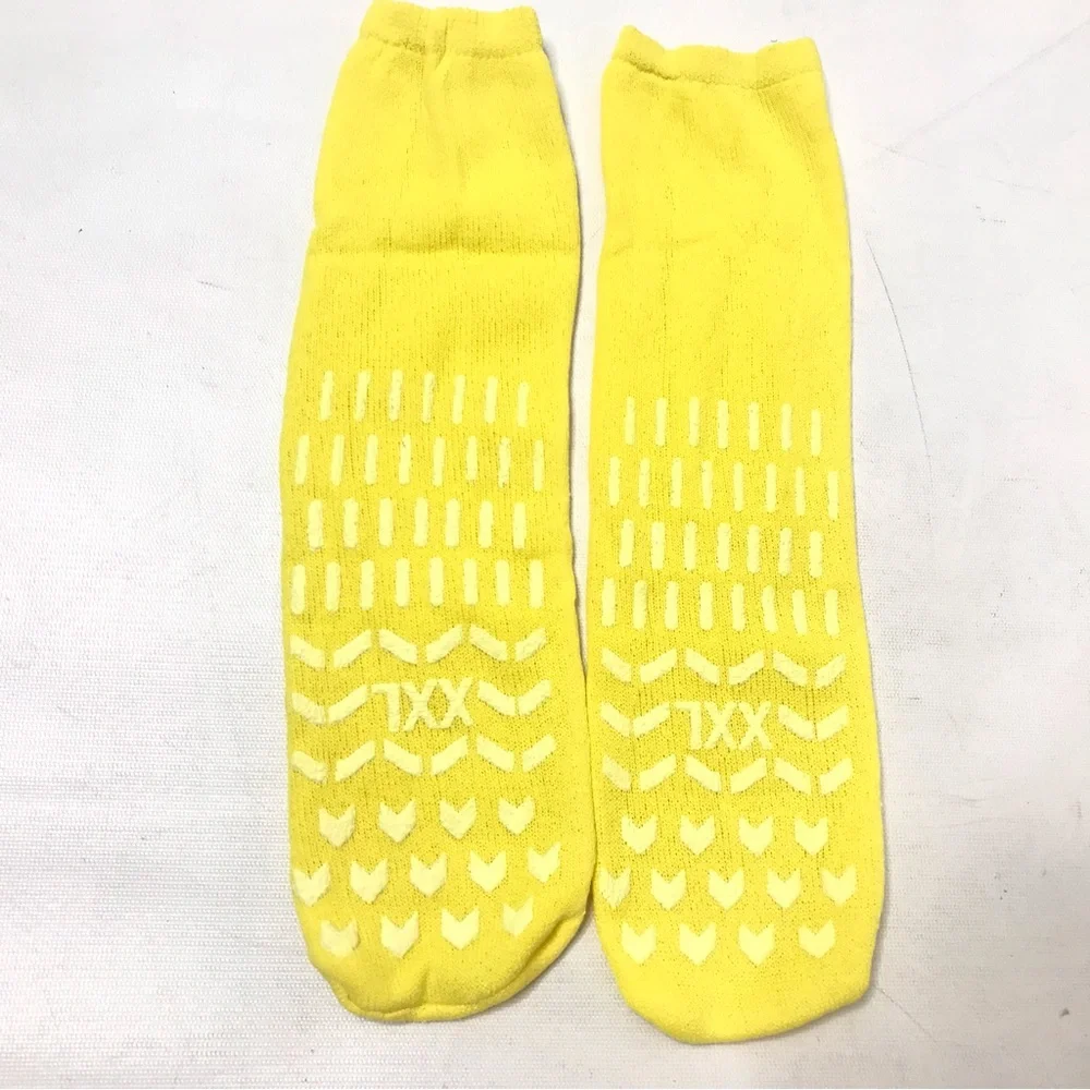 4 Pair Slipper Hospital Socks L Non Slip Skid Bariatric Yellow Ankle High Yoga - Picture 7 of 8
